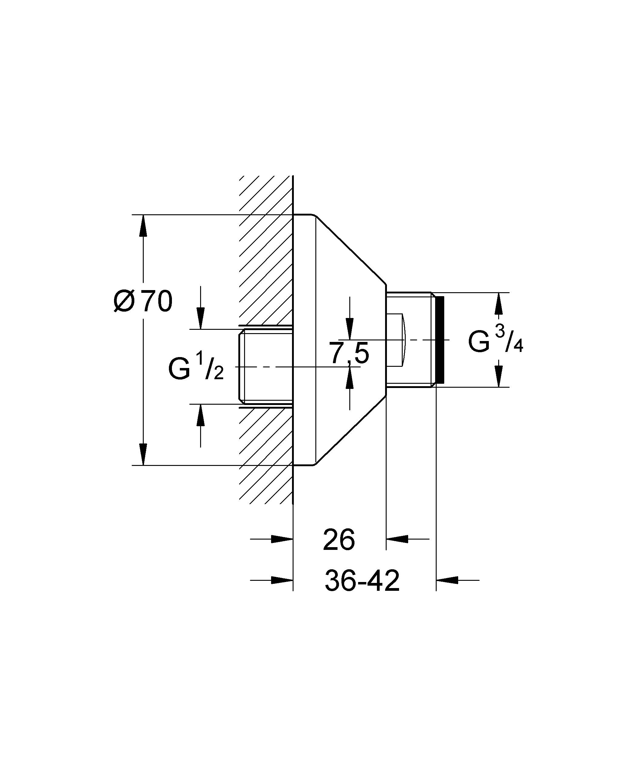 12075000 Эксцентрик s-образный 1/2 дюйма x 3/4 дюйма Grohe Принадлежности хром  - Вид №1