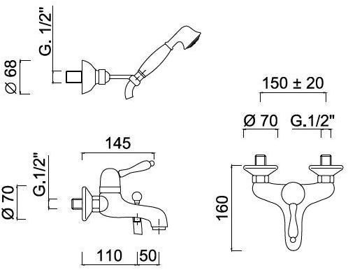 Rubinetteria Giulini Смеситель для ванны настенный с ручным душем Harmony - harmony crystal 9501 - Вид №1