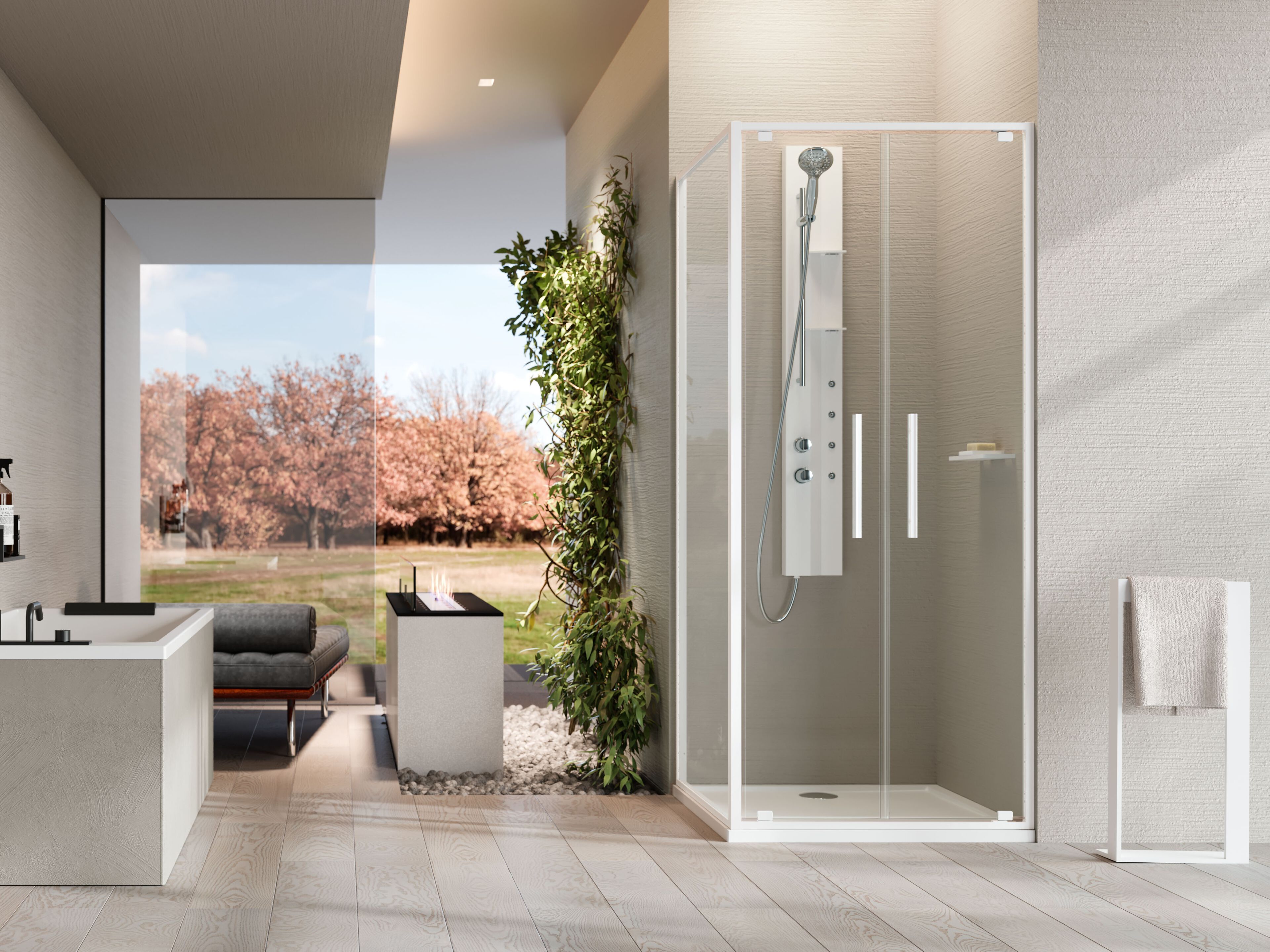 Алюминиевая и стеклянная душевая кабина с распашной дверью Novellini Рига ARCH-00076745