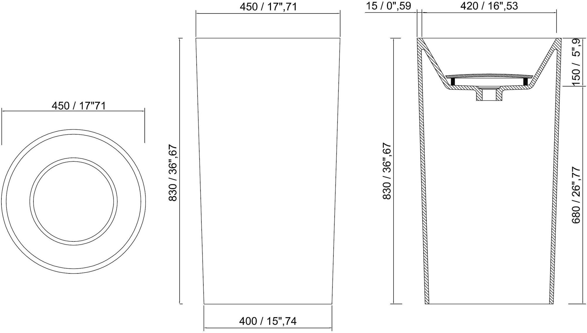 MOMA Design Отдельно стоящее ротондо Lavabo с твердой поверхностью Diamond Dmn - Вид №3