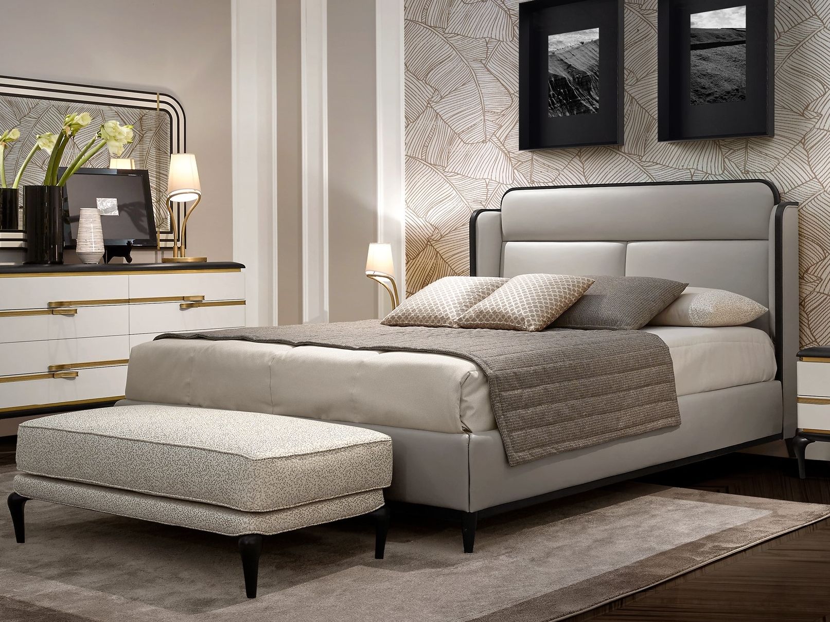 Кожаная двуспальная кровать с мягким изголовьем A.R. Arredamenti Dilan ARCH-00099200