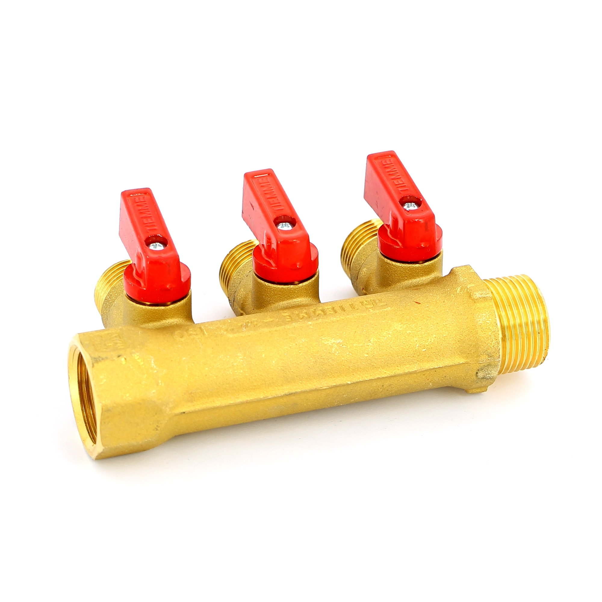 Коллектор НВ 3/4" с кранами TIEMME 3 выхода 1/2"Н 36мм (цвет пластиковых ручек по выбору) 1820001 - Вид №2