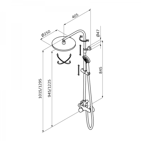 10465100TL BASIC Смеситель для душа с колонкой Хром GRB MIXERS  - Вид №1