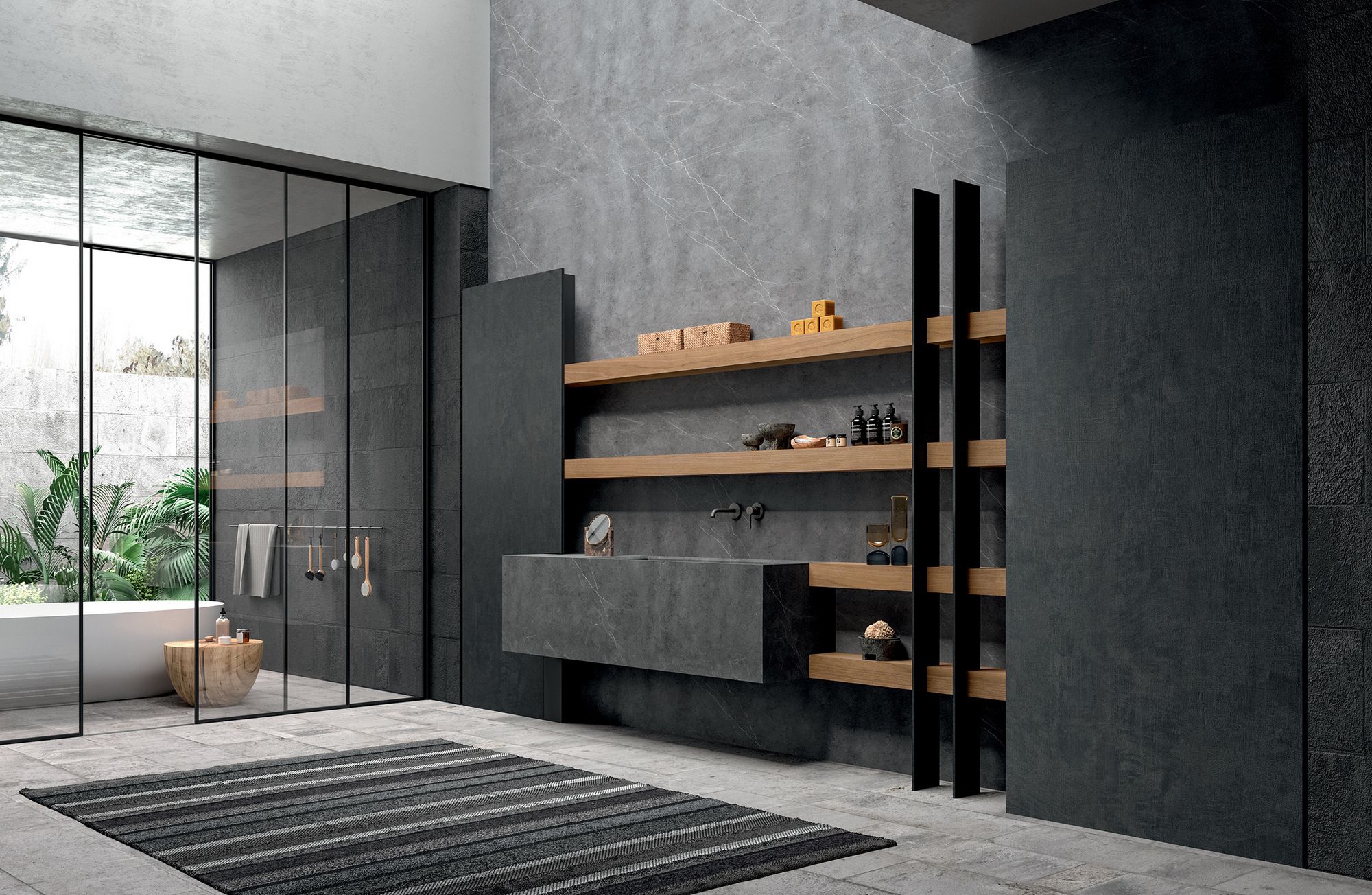 Высокий шкаф для ванной комнаты из керамогранита с шкафом MODULNOVA Blade ARCH-00014020 - Вид №1