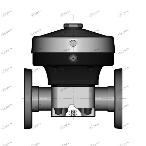 SANIT 72101501090 2/2-ходовой мембранный клапан ВМ / СР, PVC-C, тип 485, д 90 - 110 г, фиксированный фланец, НО / Д.А 