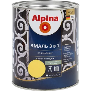 Грунт-эмаль по ржавчине 3 в 1 Alpina полуматовая цвет желтый 0.75 л