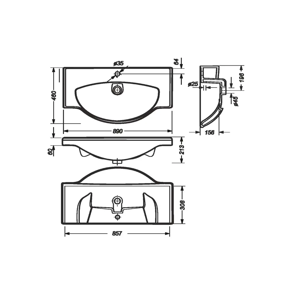 Раковина Sanita Luxe Classic 90 см фарфор STLM-2211978 - Вид №4
