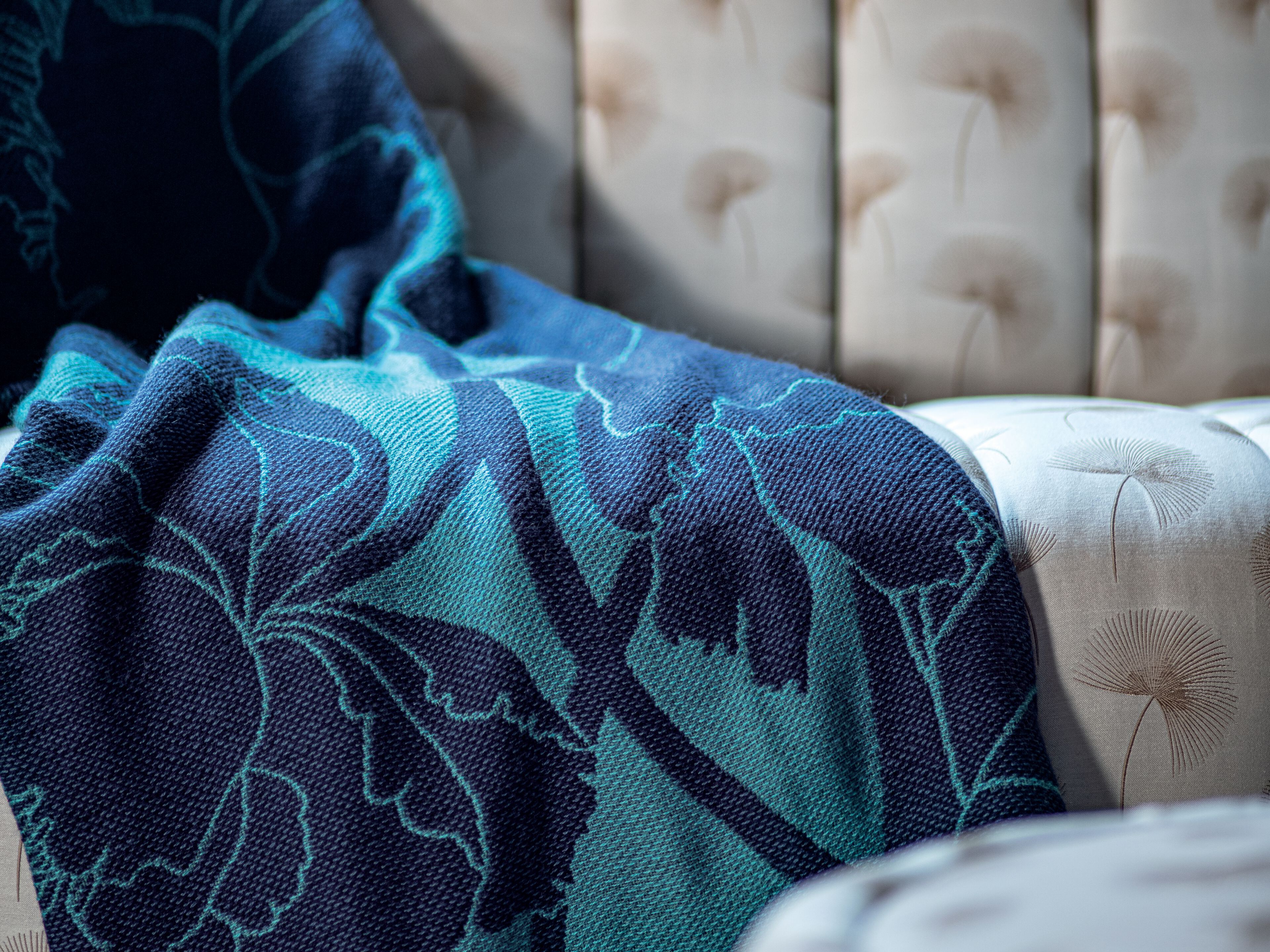 Жаккардовый плед с цветочными узорами K-3 Shogun Blue ARCH-00104440 - Вид №4