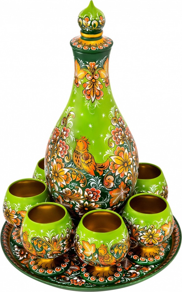 10660472 Хохломская Роспись Набор коньячный 8 пр (Высшая категория) Дерево 