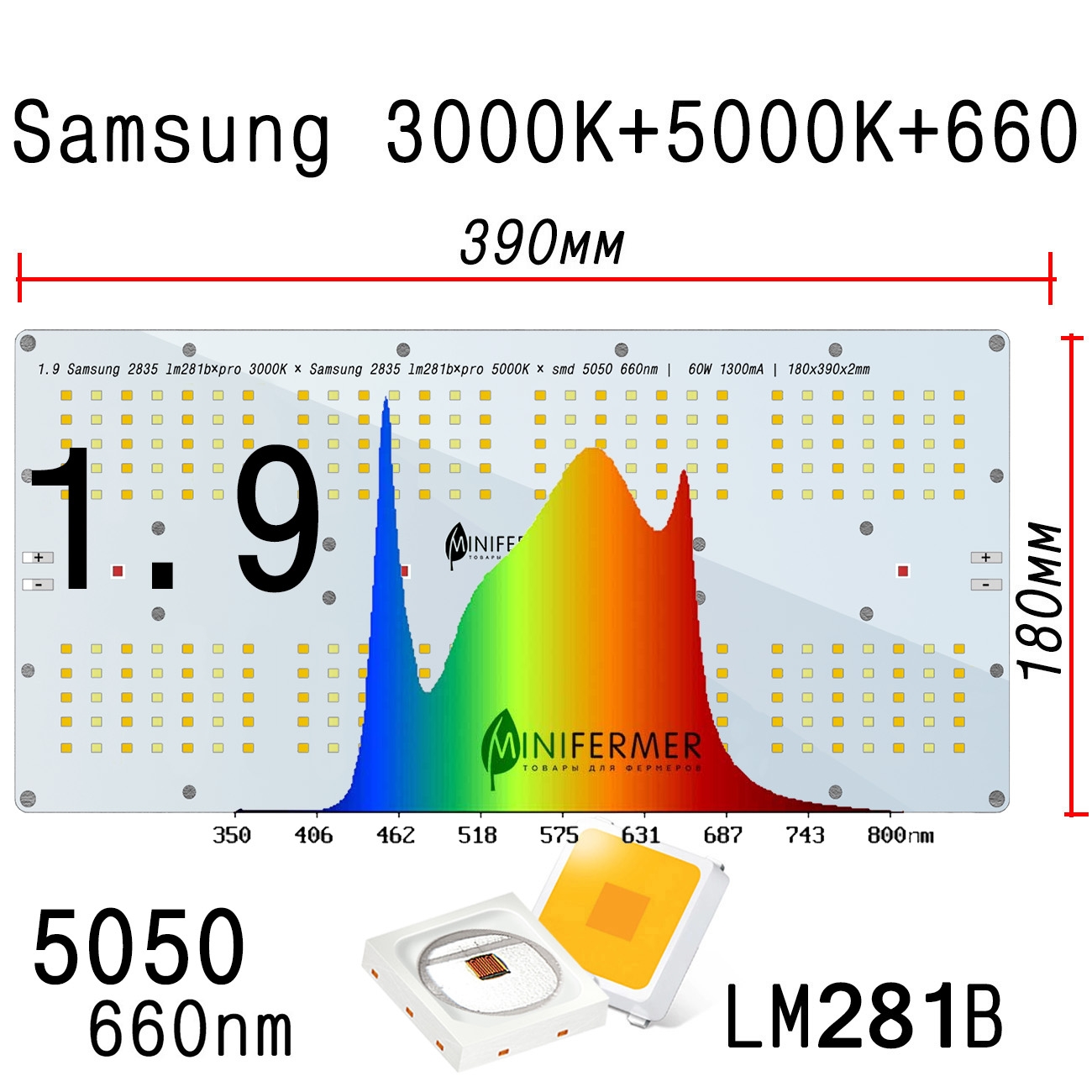 3334 1.9 Quantum board Samsung 2835 lm281b+pro 5000K + 3000K + smd 5050 660nm LAB.Space 