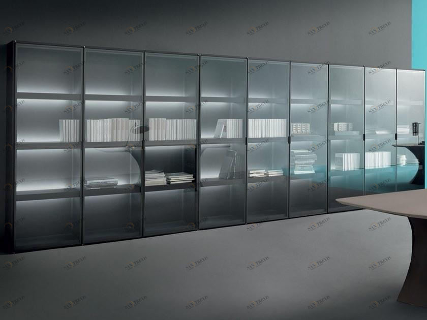 Martex Отдельностоящий офисный книжный шкаф из дерева и стекла sun-id-1488340