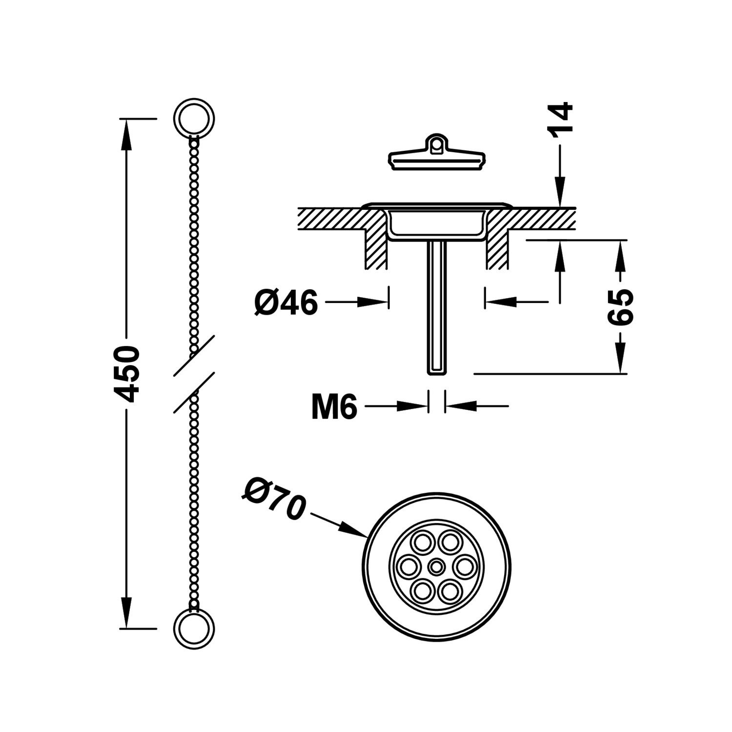 Плоский сливной кожух с цепочкой и крышкой для умывальника, биде и раковины-03474601LM TRES  - Вид №1