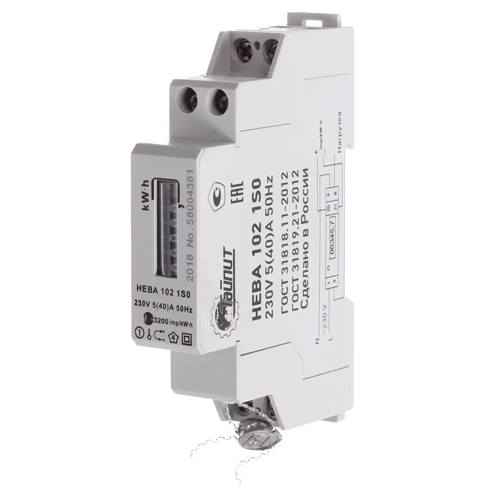 Счётчик электроэнергии Нева 102 1SO 5 40 А однофазный STLM-2043056 - Вид №1