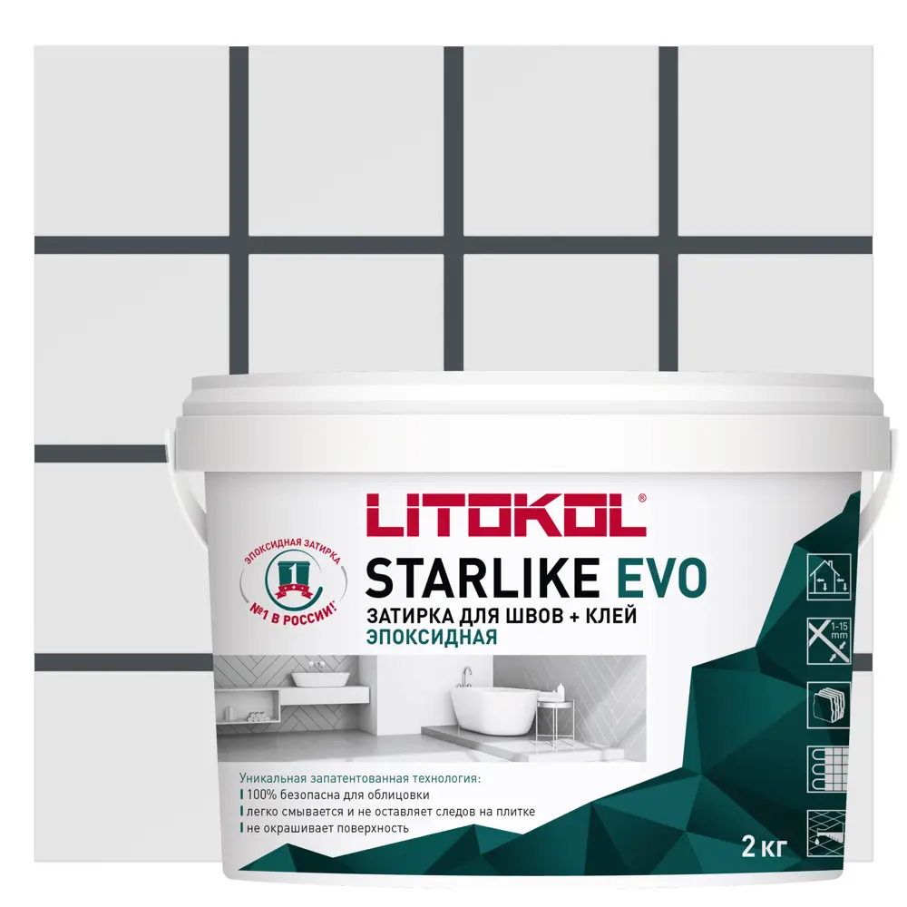 Litokol Starlike Evo - эпоксидная затирка и клей для плитки, черный графит 2 кг 82860187 STLM-0037244
