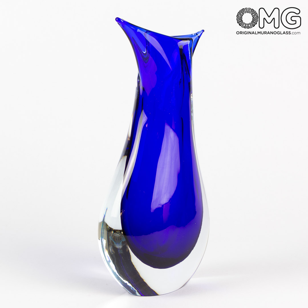 2888 ORIGINALMURANOGLASS Ваза Синяя рыба - соммерсо - Original Murano Glass OMG 12 см  - Вид №1