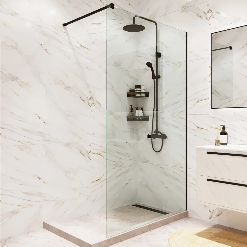 Душевая перегородка Mebelvann 120×200 см с черным анодированным профилем и прозрачным стеклом 89372143 STLM-1461646