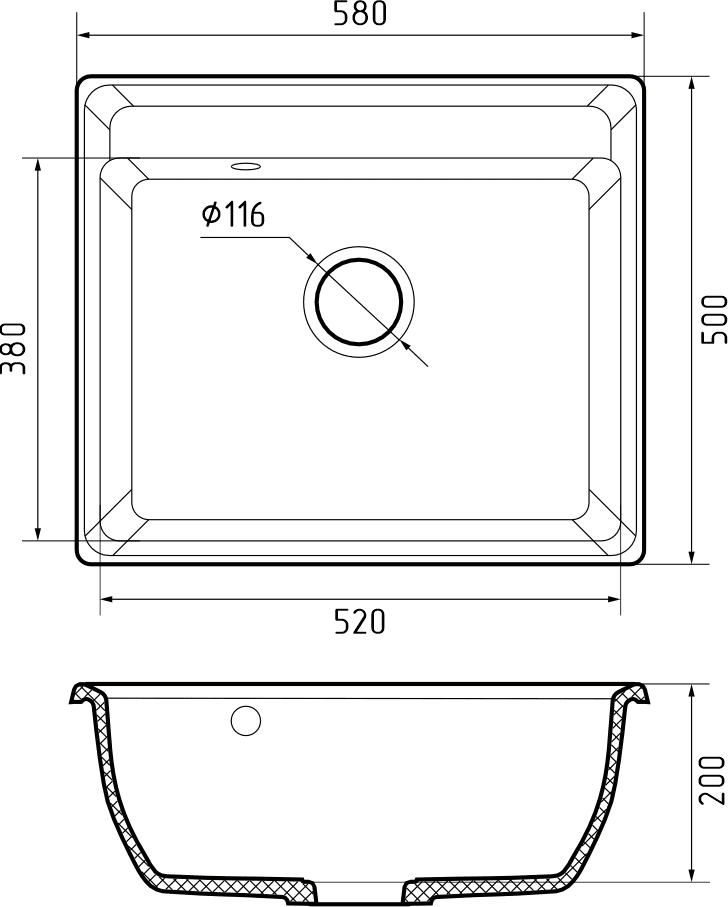 Кухонная мойка Искусственный камень VERTEX S233 GranFest V-580-S233 - Вид №1