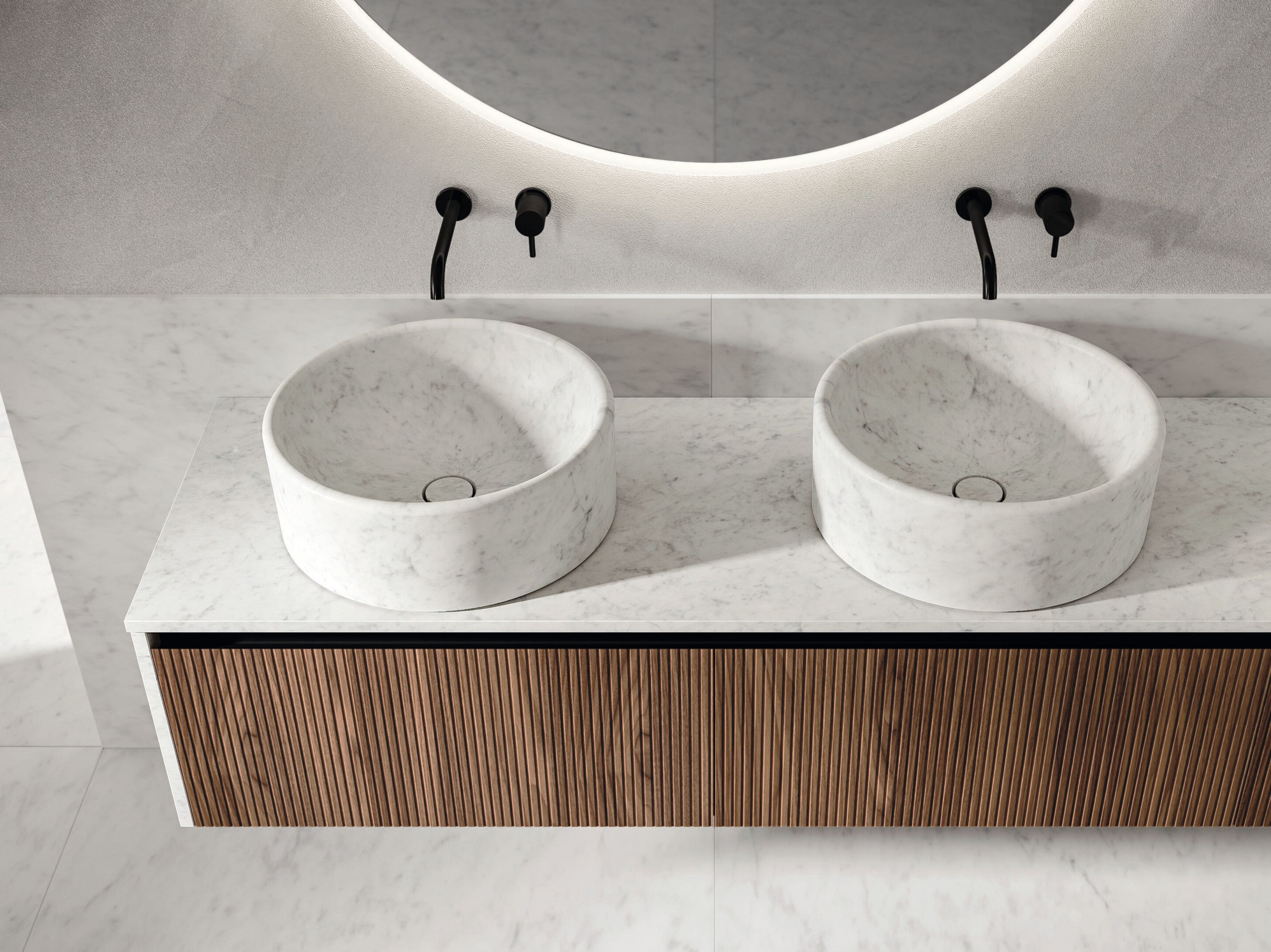 Мебель для ванной комнаты из грецкого ореха и каррарского мрамора Noorth синтез ARCH-00099679 - Вид №1