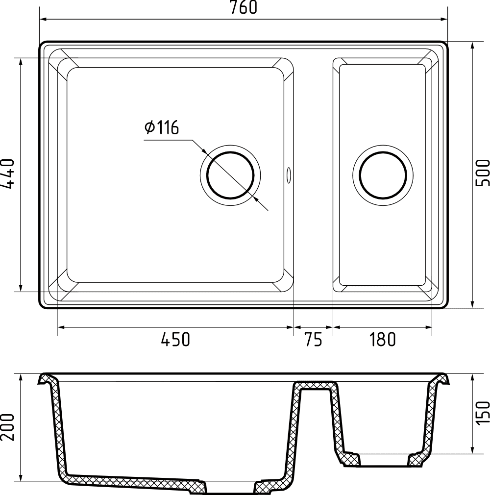 Кухонная мойка Искусственный камень LEVEL S174 GranFest LV-760K-S174 - Вид №1