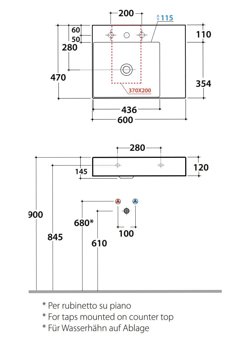 Керамическая прямоугольная раковина Ceramica Globo плиты ARCH-00102399 - Вид №2