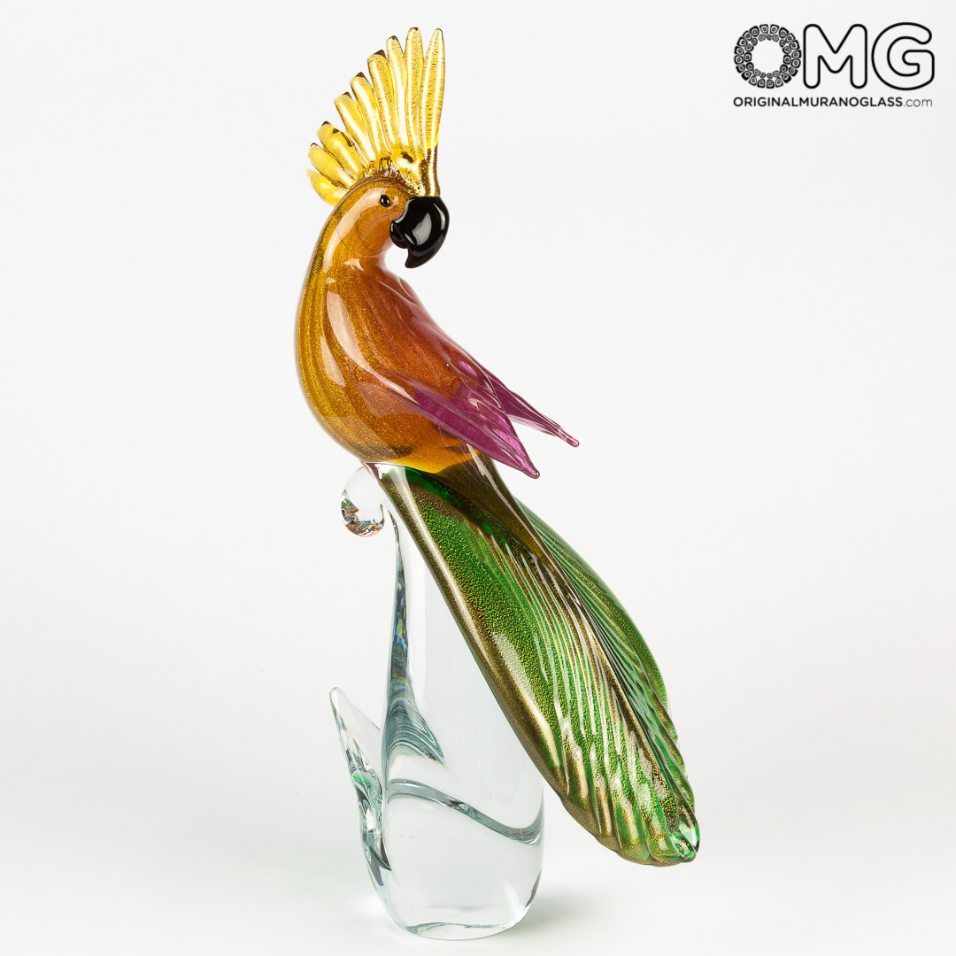 2900 ORIGINALMURANOGLASS Скульптура - попугай корелла - самец - муранское стекло OMG 20 см  - Вид №1