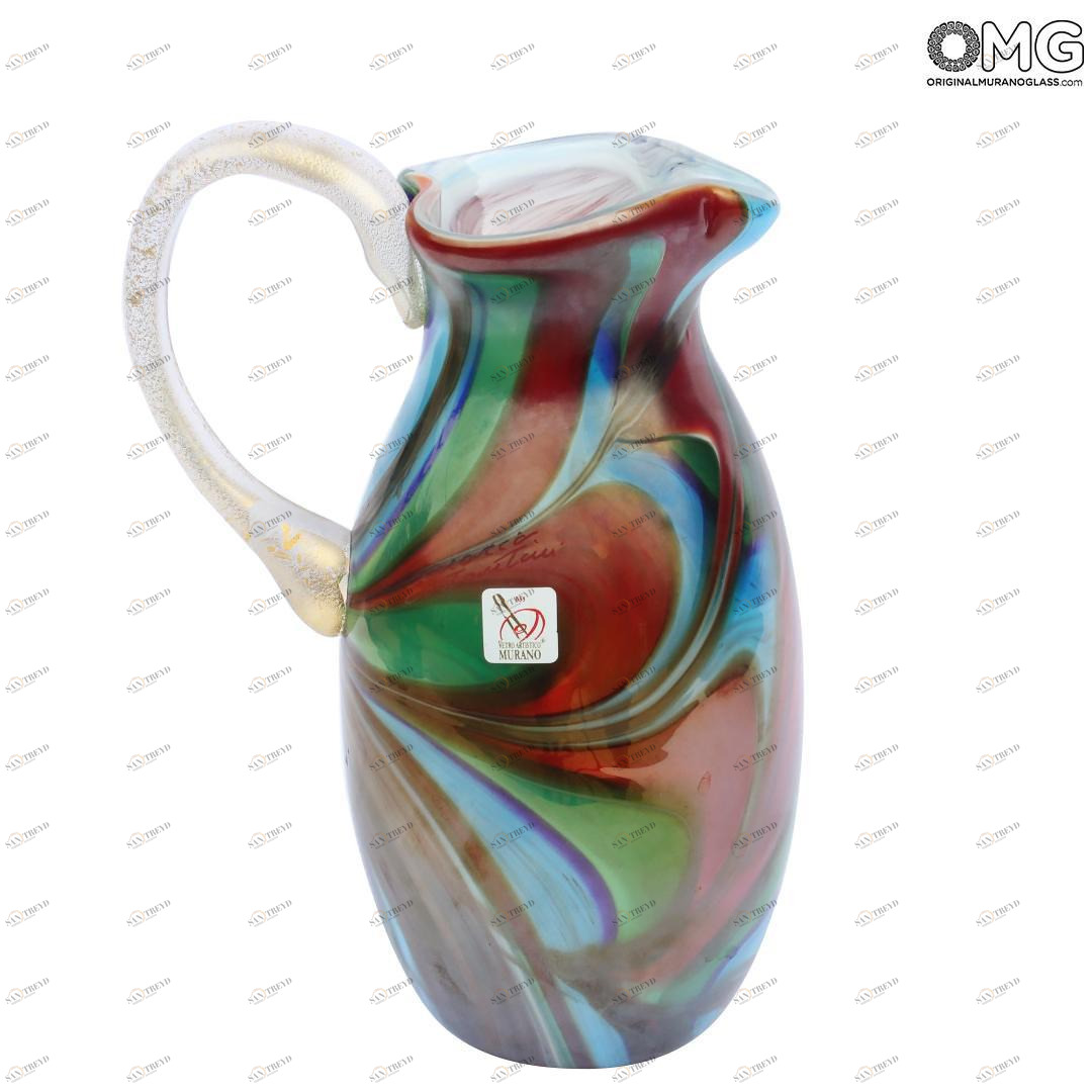 2054 ORIGINALMURANOGLASS Кувшин Андромеда - муранское стекло и серебро 16 см 