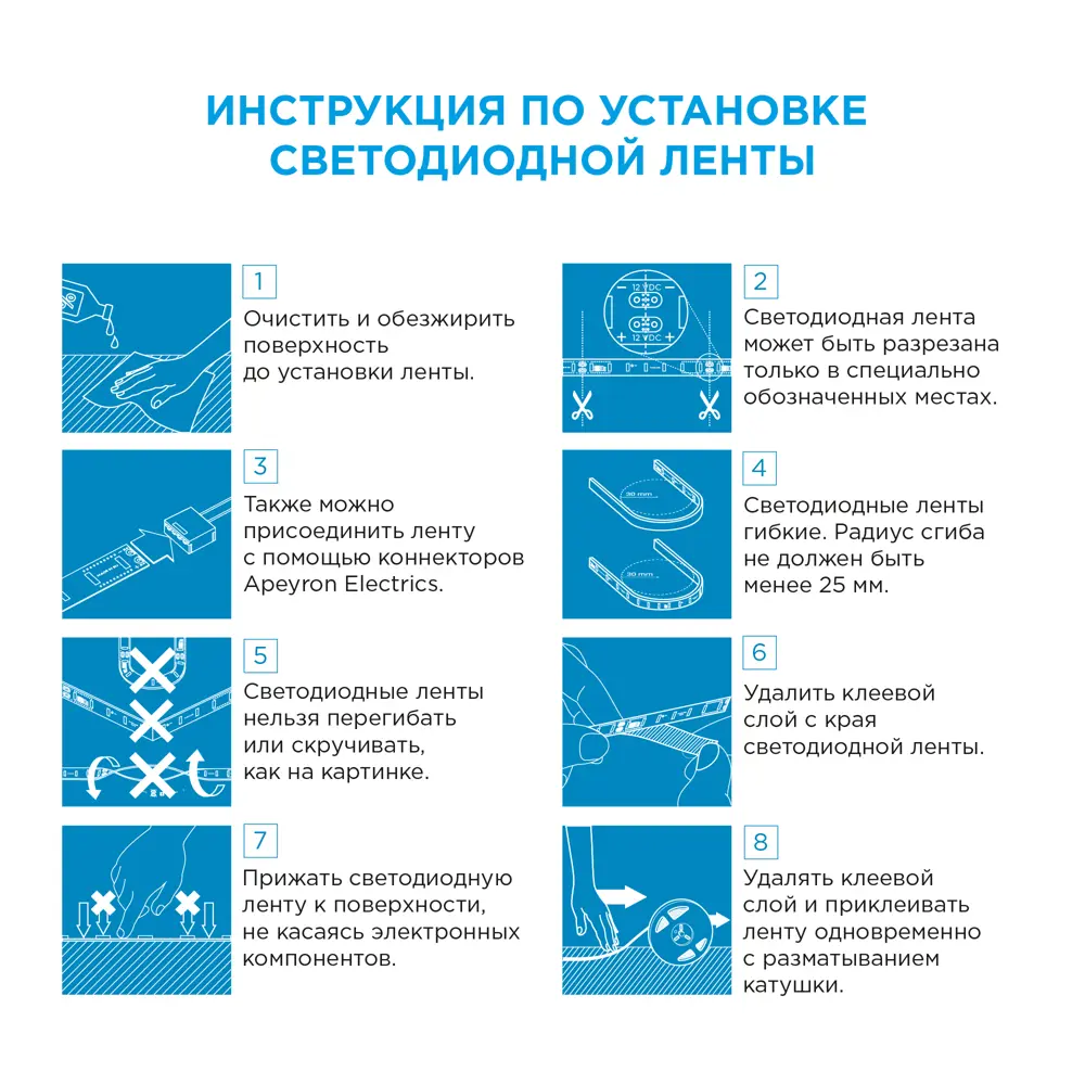 Светодиодная лента для подсветки рабочей зоны Apeyron SMD5050 12В 10мм 2м 1Вт/м 60диод/м 700лм/м 6500К холодный свет 18709333 STLM-2093092  - Вид №6