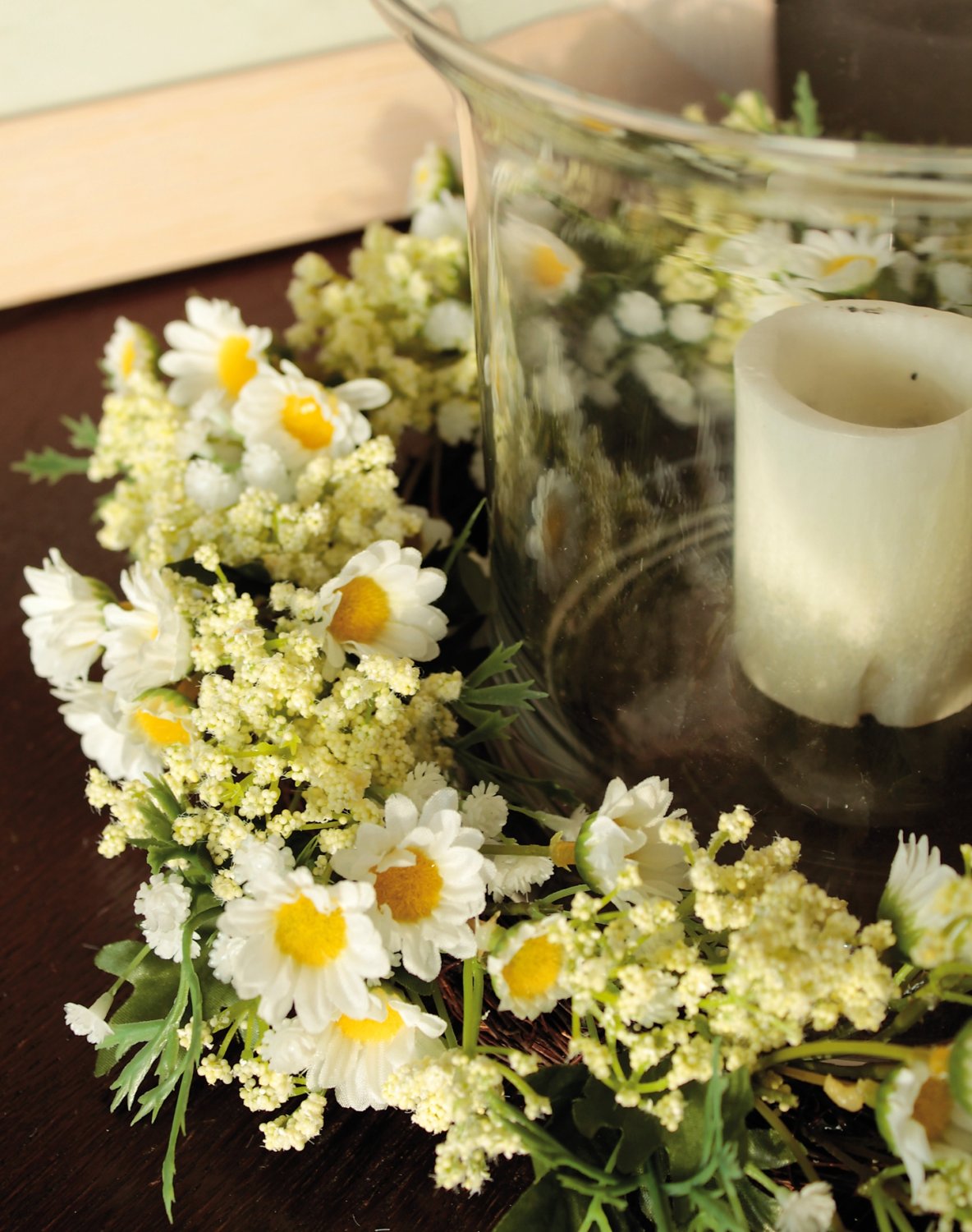 3168 778 a3 Искусственный венок 'ромашка / гипсофила' на ротанге, Ø 32 см, бежево-белый H-andreas  - Вид №10