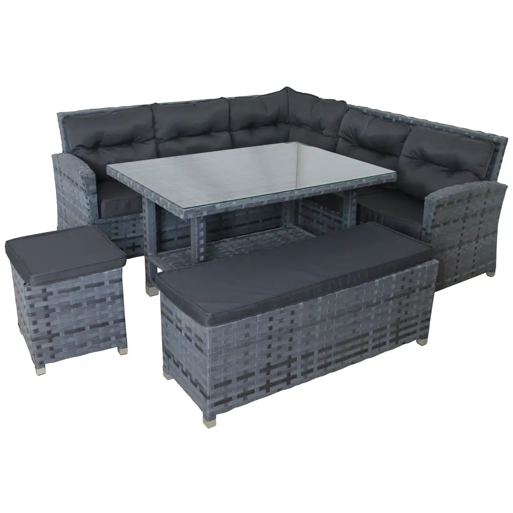 Набор садовой мебели Greengard Монако искусственный ротанг серый: диван стол пуф и скамья STLM-2014916 - Вид №1