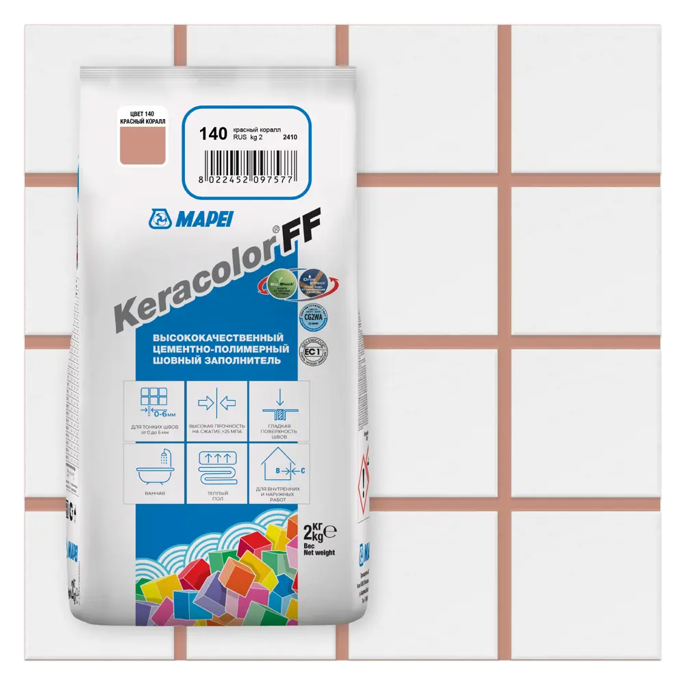 Затирка цементная Mapei Keracolor FF 140 цвет красный коралл 2 кг Без серии STLM-2147300