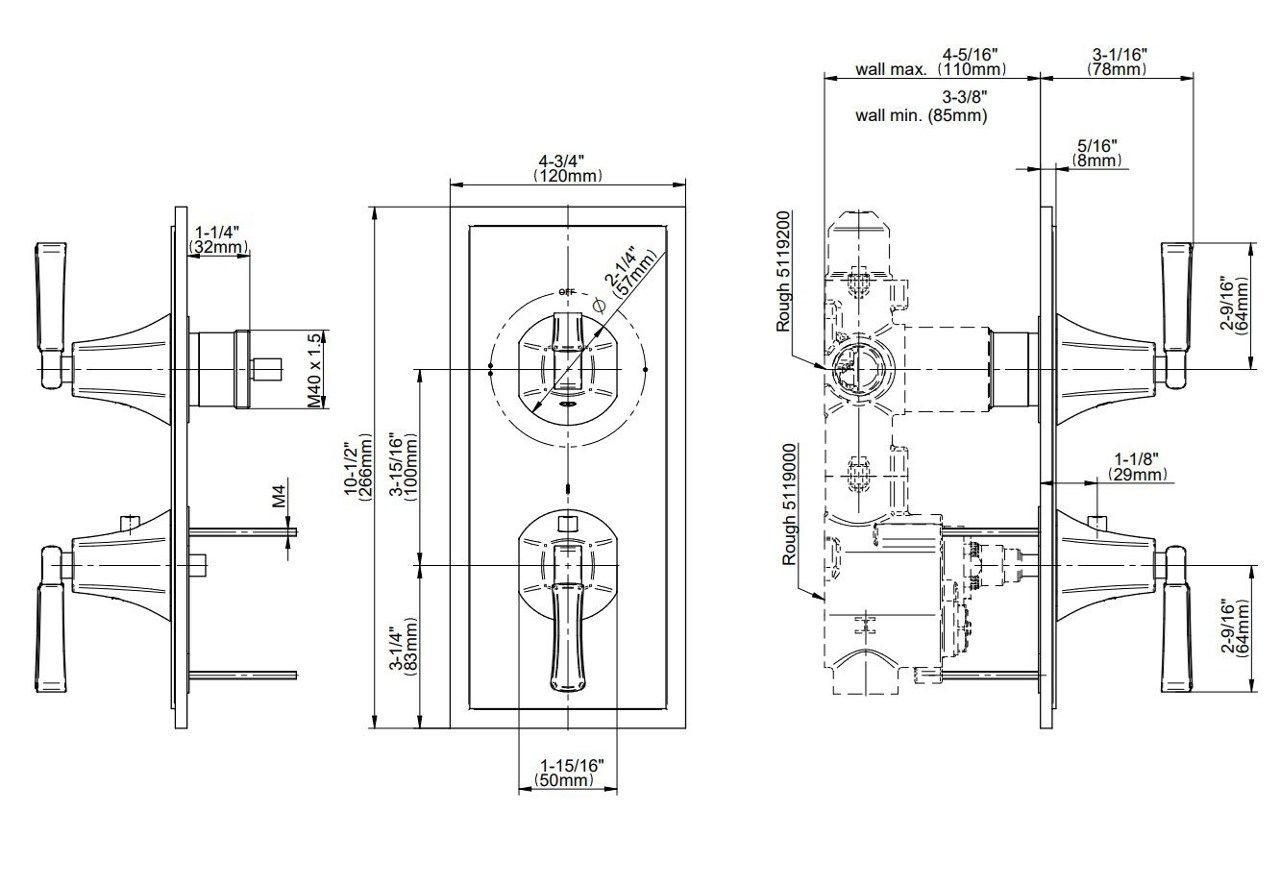 Встраиваемый термостатический с переключателем на 2 выхода Graff тонкость ARCH-00100258 - Вид №3