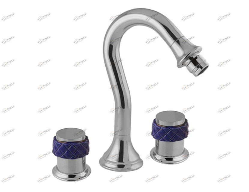 065521.A00.50 Биде с тремя отверстиями и синим фарфором Яркий хром Mestre 