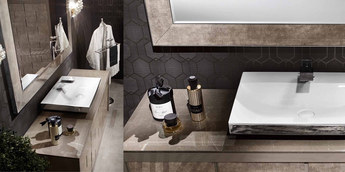 Комбинация ванной комнаты R02 в отделке Alligator gold MILLDUE RITZ RITZ02 - Вид №1