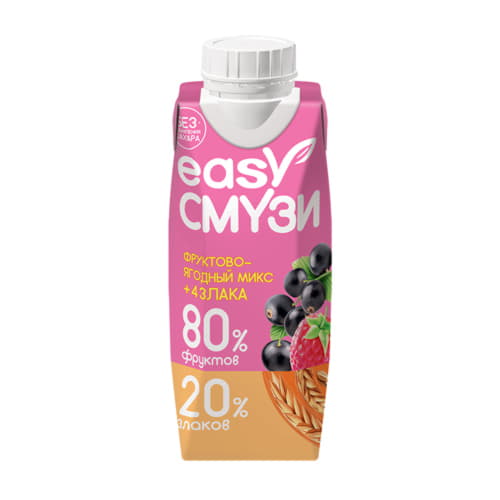 Коктейль из бананов груш чёрной смородины и малины со злаками Easy Смузи 250 мл Santreyd 13295 - Вид №1