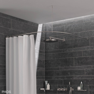 DSB300-1100K45 Карниз для душевой занавески четверть круга с радиусом дуги 30 см, 110 x 110 см для приклеивания к стене PHOS