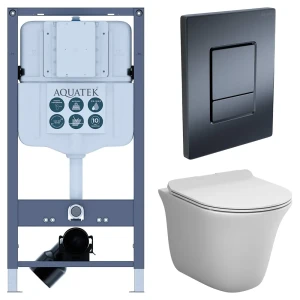 Комплект инсталляции Aquatek Pneumo N 49 с безободковым унитазом AM.PM Force клавиша Aquatek Pnn-0000004 чёрная