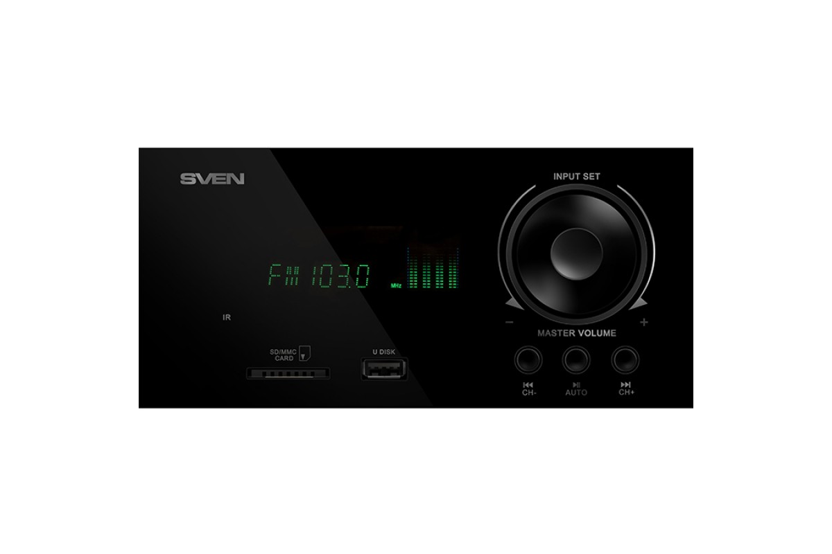 SV-012236 ms-2100, черный, акустическая система 2.1, мощность (rms): 50вт + 2х15вт, sd/usb, fm-радио, vfd-дисплей, пульт ду Sven Santreyd  - Вид №3