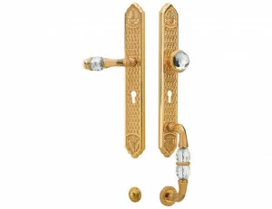 0J3007.SZ85.30 Комплект для входной двери с каплевидным вырезом из кристаллов swarovski, европрофиль 85мм Античная латунь