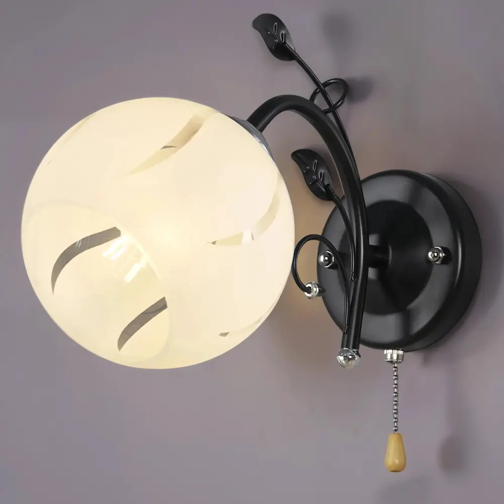 Бра настенное РОССВЕТ Меренга - черный с бежевым плафоном 89426772 STLM-1576870