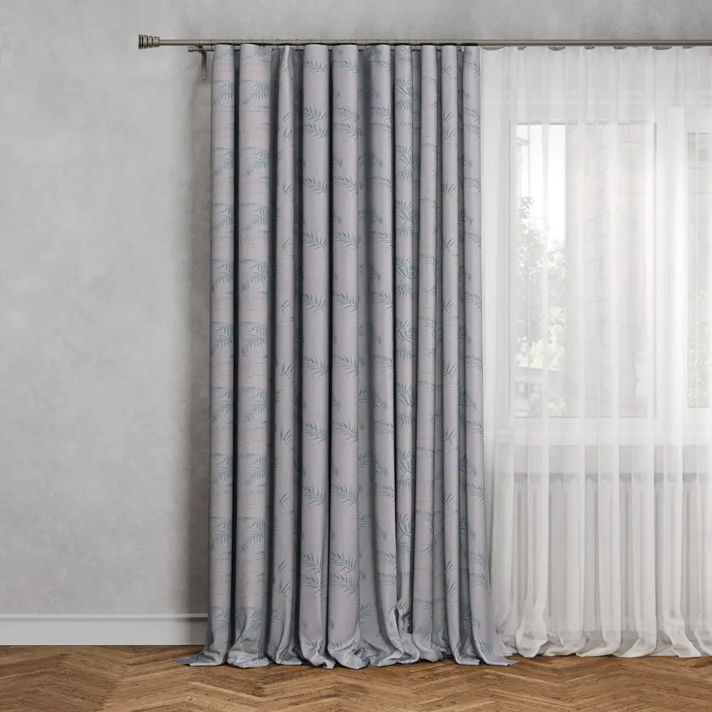 MIAMOZA Штора на ленте «Пальма» серо-бирюзовая 200×280 см 89051189 STLM-1071757