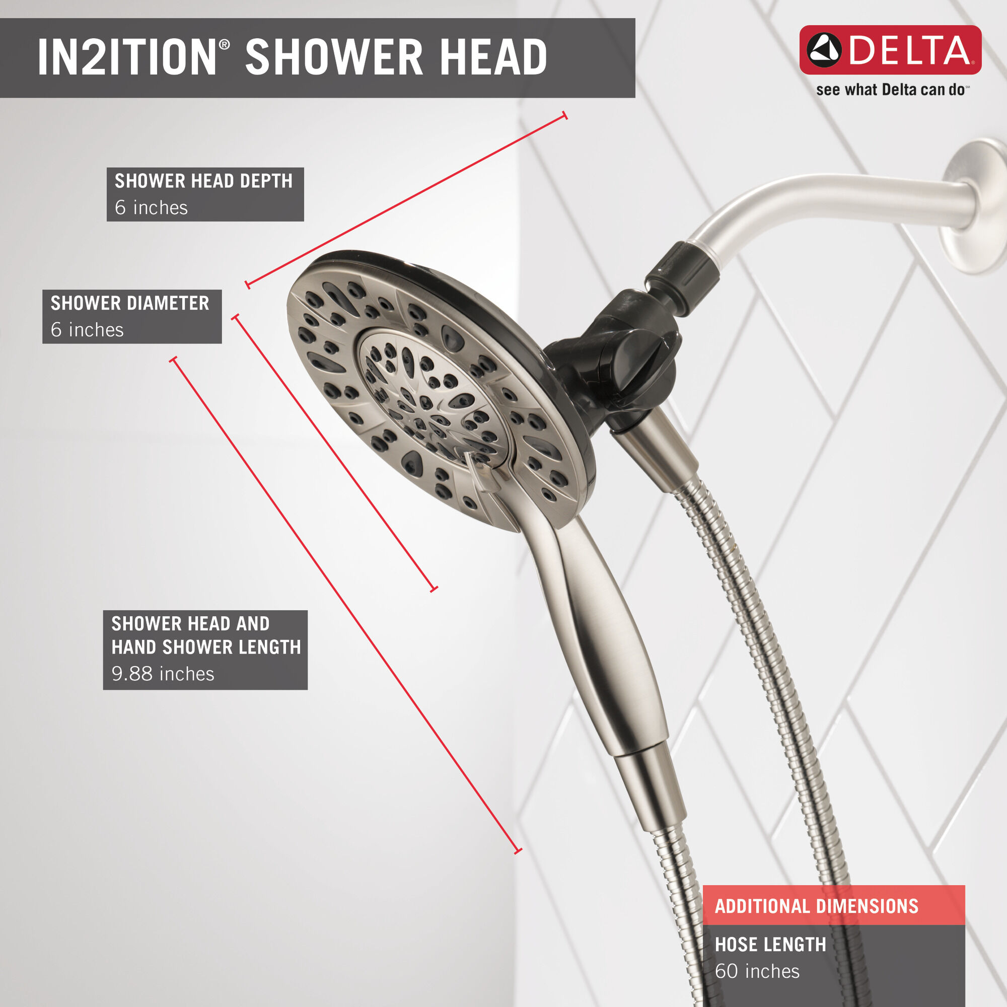 75490SN In2ition® Душ два в одном с 4 настройками Delta Faucet DELTA Матовый никель Spotshield - Вид №7