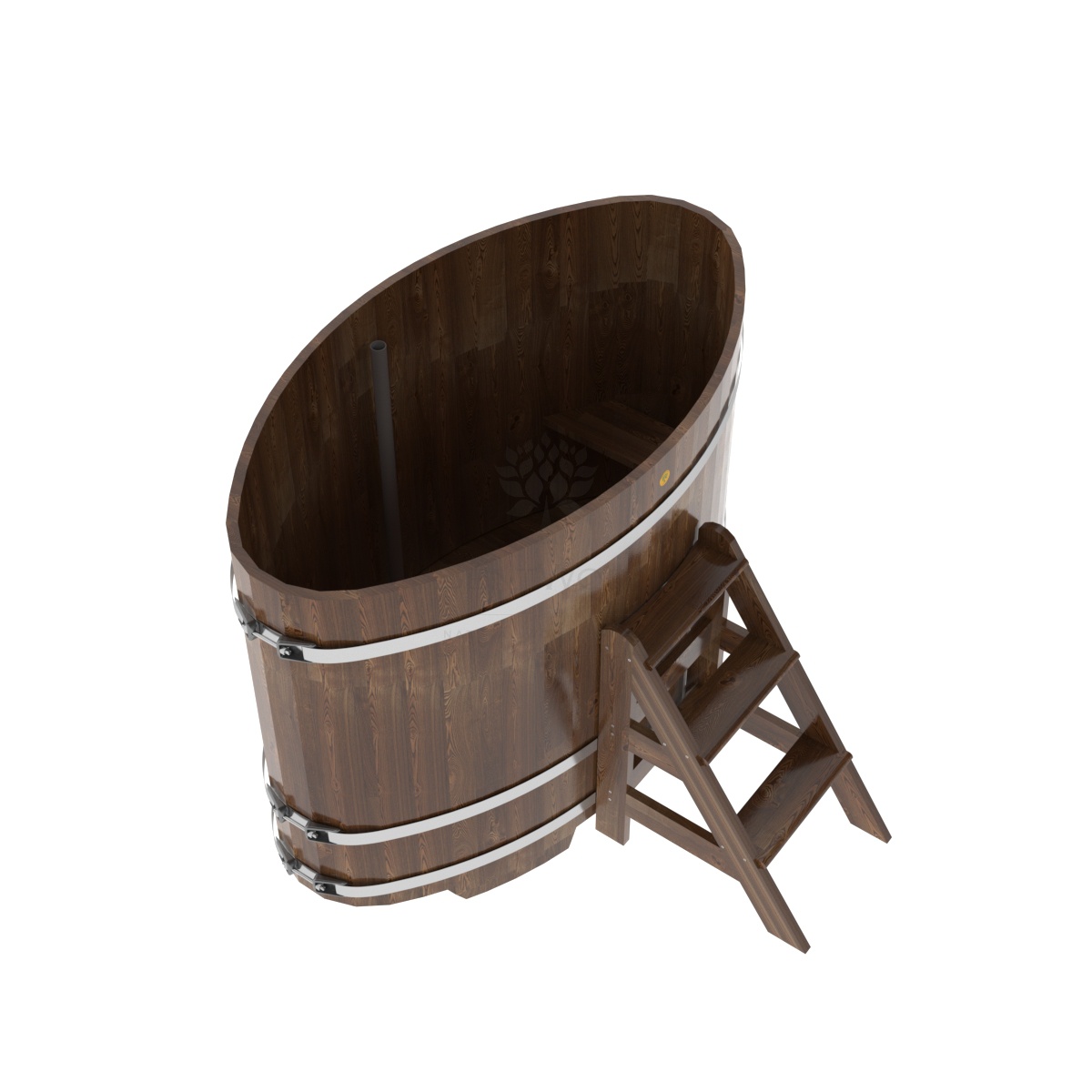 1515 Купель овальная из сращенных ламелей лиственницы 0,92х1,66х1,2 морёная Alyarus  - Вид №1