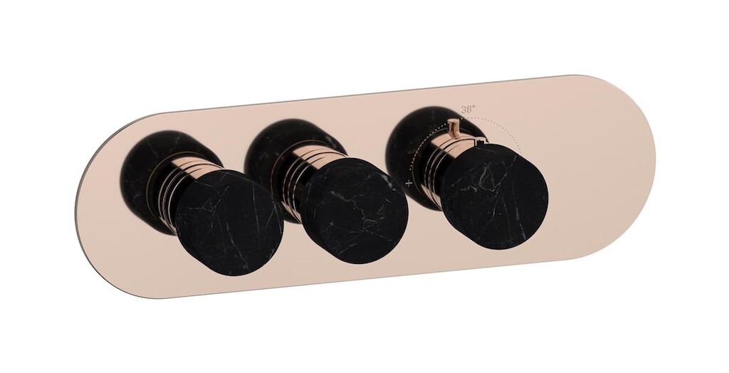 Комплект наружных частей термостата на 2 потребителей - горизонтальная овальная панель с ручками Marmo WE ARE IB eua222rsnmr_2 Rose Gold Aqua