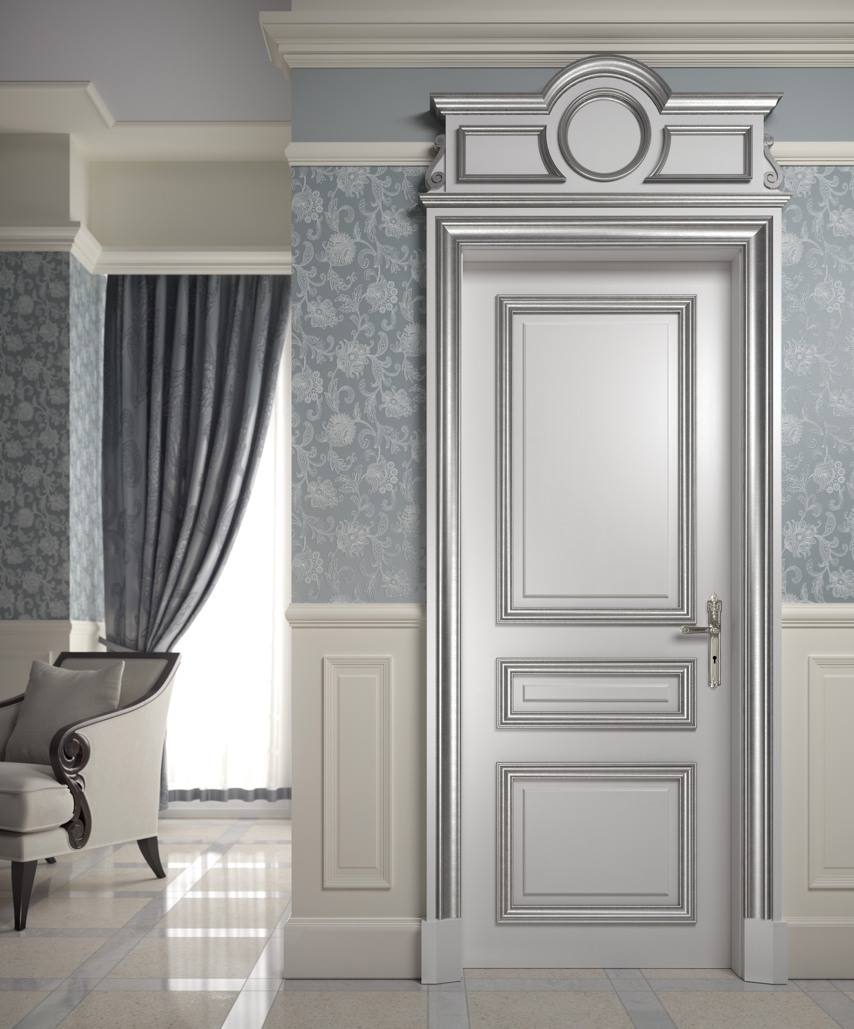 V3-3 Tifernoit Лакированная дверь с серебряными рамами Porte  - Вид №1