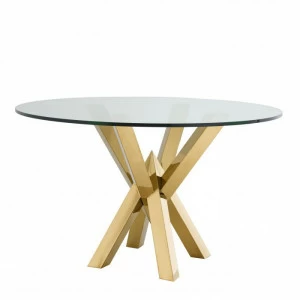 Обеденный стол круглый со стеклянное столешницей 125 см золотой Dining Table Triumph EICHHOLTZ  00-3879042 Золото;прозрачный