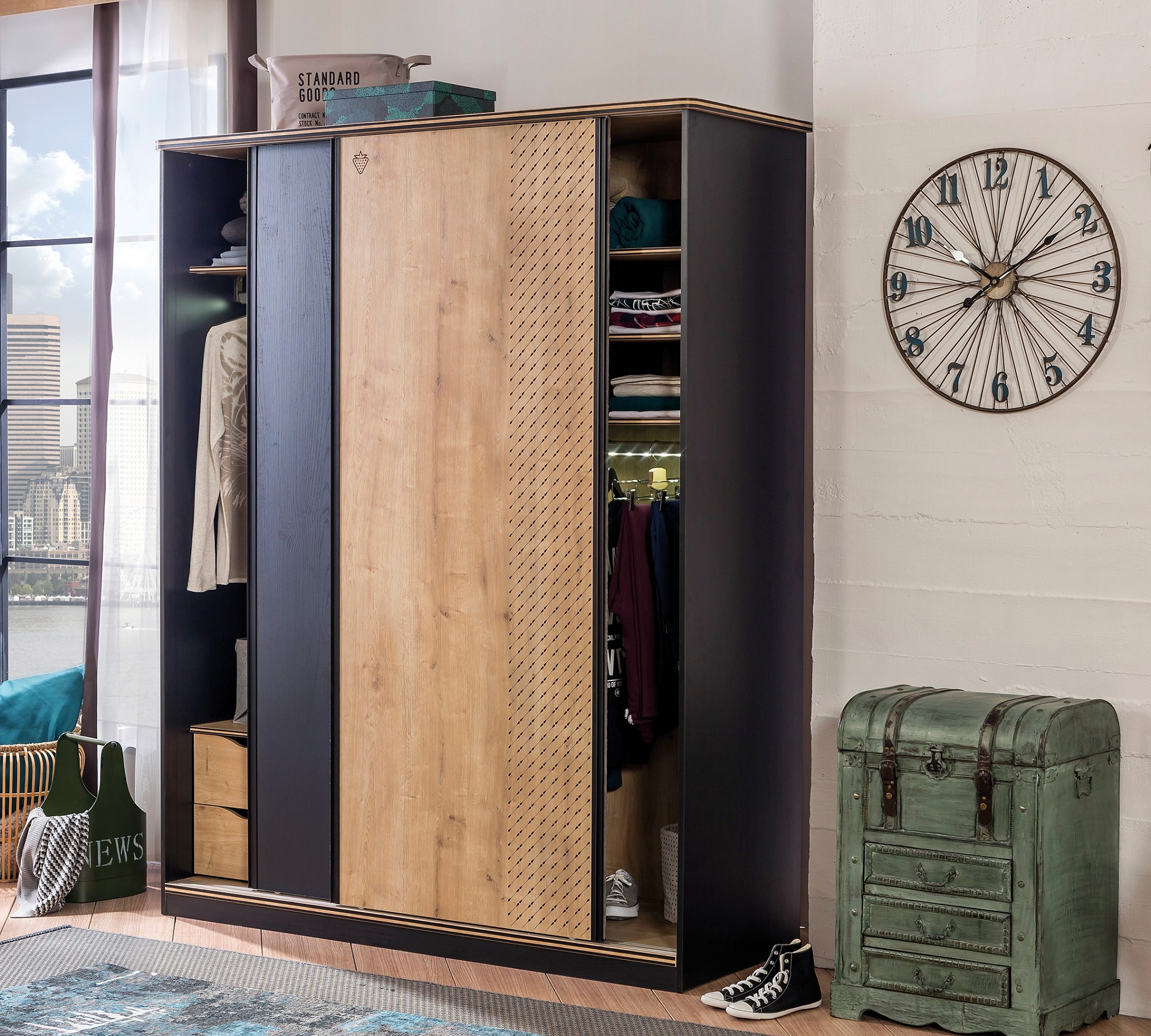 Шкаф-купе двухдверный черный Black CILEK BLACK 00-3832623 Черный Santreyd - Вид №1