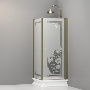 9161P1 Душевая кабина SX с распашной дверью и фиксированной боковой частью для душевого поддона 80x80 квадрат, цвет Золотистый Kerasan RETRO Италия