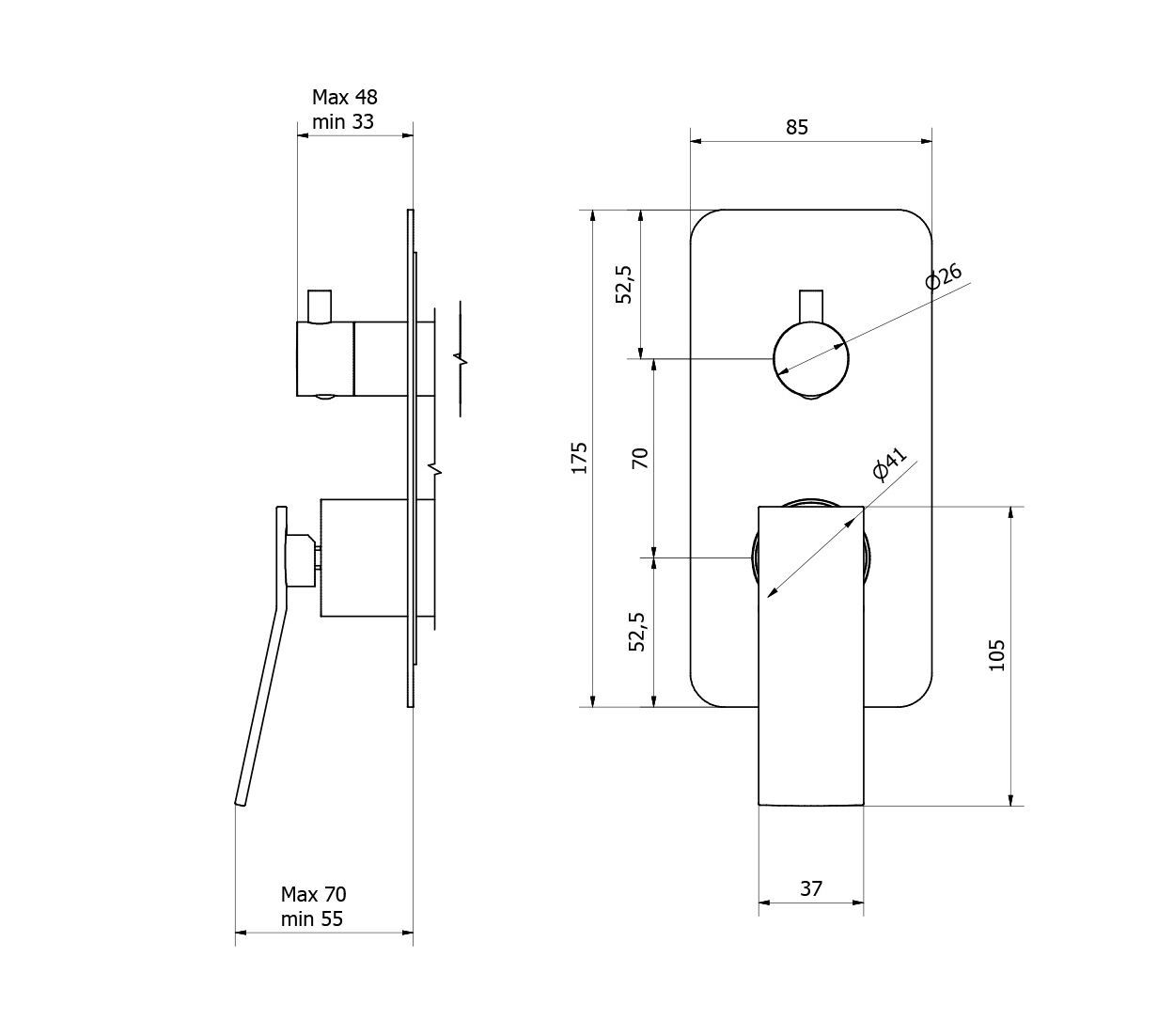 Смеситель для душа с 2 отверстиями Aquademy ARCH-00002883 - Вид №1