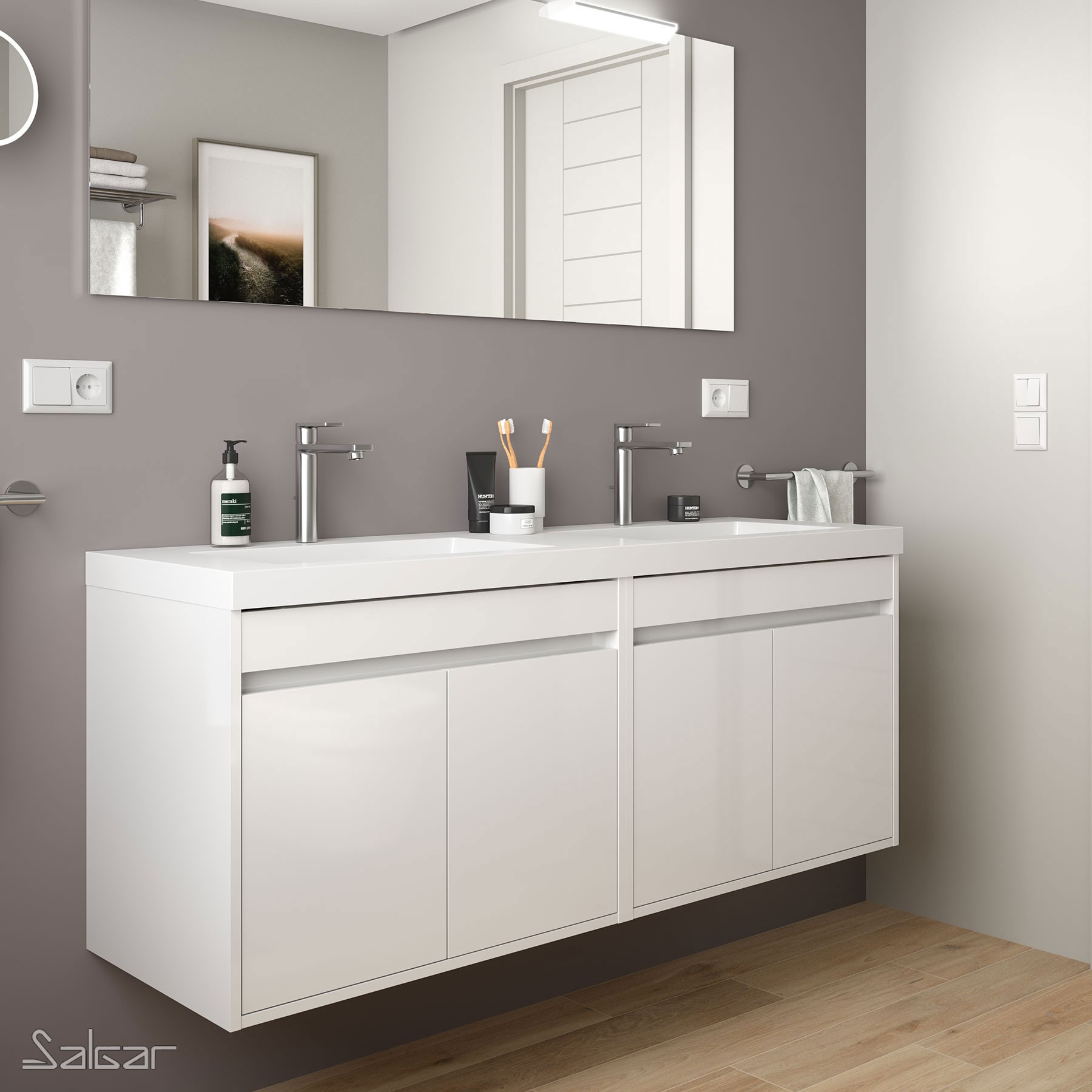 84996 SALGAR Мебель для умывальника NOJA 1400 WHITE GLOSS LACQUERED + Раковина Глянцевый белый