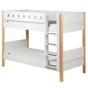 Кровать Flexa White двухъярусная с лестницей, 200 см, белая лакированная